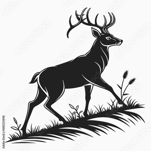 Silhouette of a majestic deer with large antlers standing in a field of grass and wheat stalks design created with generated ai