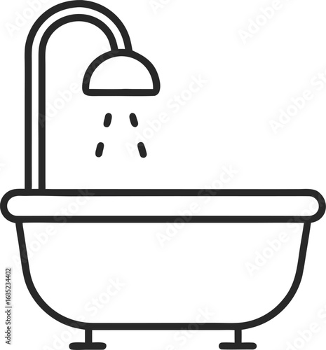 Bath tub and shower head Icon outline icon