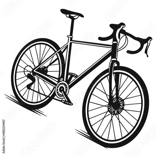 Illustration of a detailed road bicycle with drop handlebars and thin tires in black and white style created with generated ai