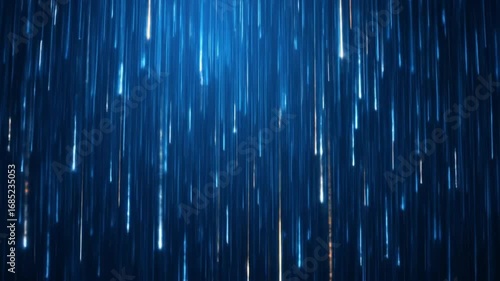 Falling light streaks, rain effect motion background. Dark blue neon digital data stream. 4k video