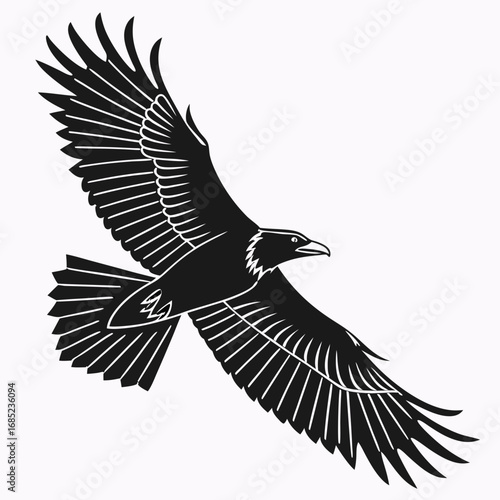 A majestic black eagle soars through the sky with its wings spread wide in a powerful display of flight created with generated ai