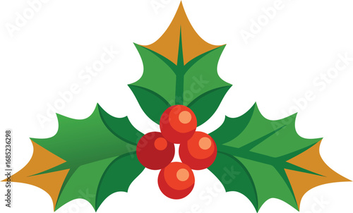 Holly berry icon. Christmas symbol berry leaves isolated on transparent background