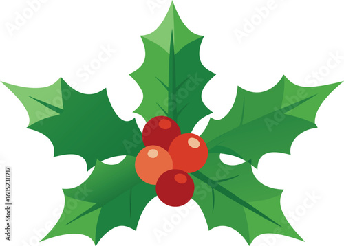 Holly berry icon. Christmas symbol berry leaves isolated on transparent background