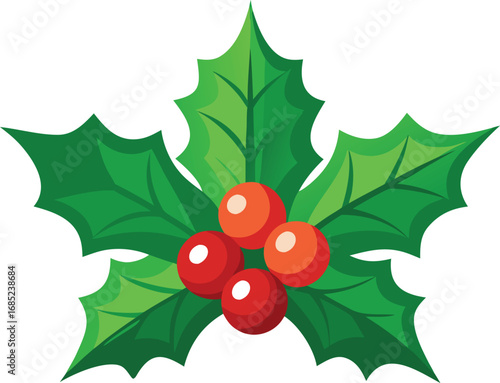 Holly berry icon. Christmas symbol berry leaves isolated on transparent background