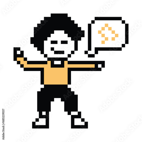 Cute cartoon pixel character cute man exercises training aerobic dance lifestyle music decoration life style 8 bit male boy dance with music game 8bit fitness isolated PNG vector.