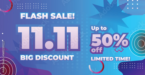 Modern Flash Sale Banner Template for 11.11 Shopping Promotion with Gradient Background