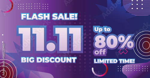 Modern Flash Sale Banner Template for 11.11 Shopping Promotion with Gradient Background