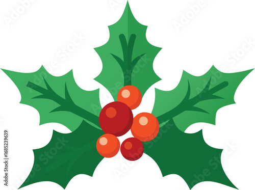 Holly berry icon. Christmas symbol berry leaves isolated on transparent background