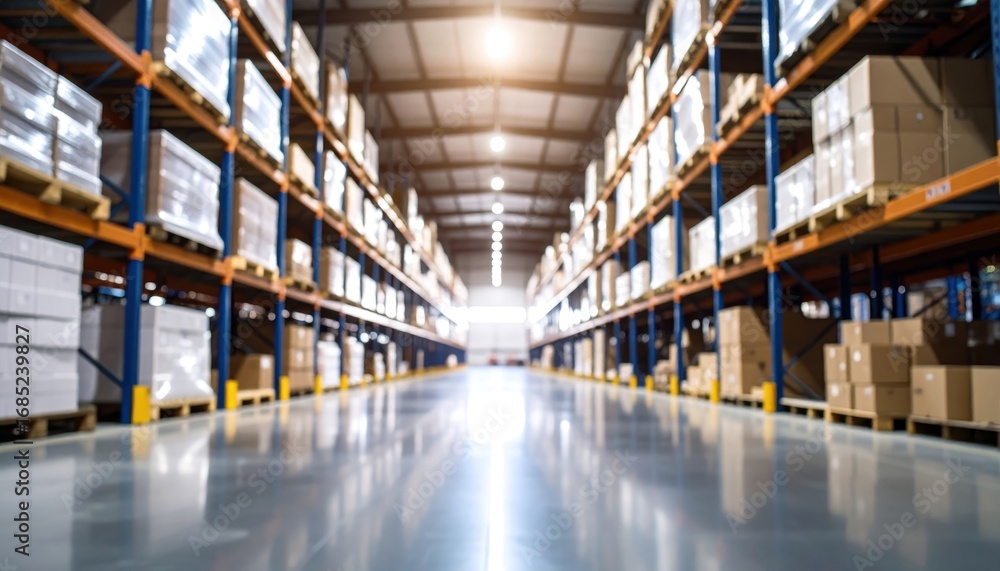Fototapeta premium Blurry perspectives exploring storage room views in an industrial warehouse environment