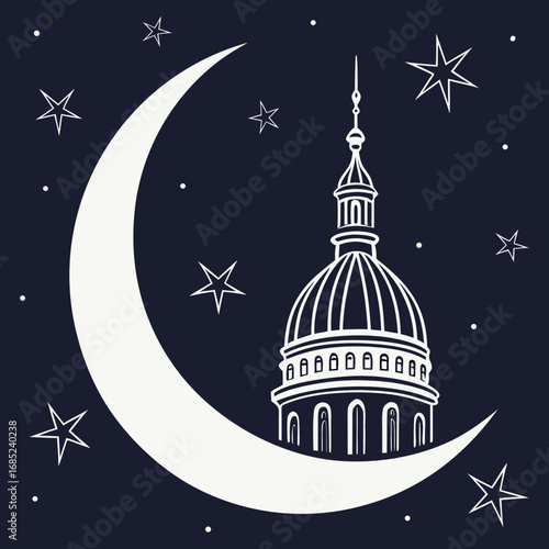 Moon and Stars Line Drawing
