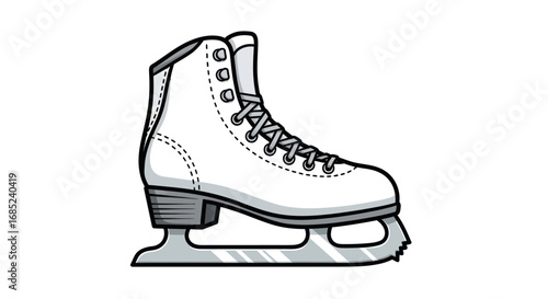 White Figure Skates, Detailed Illustration.
