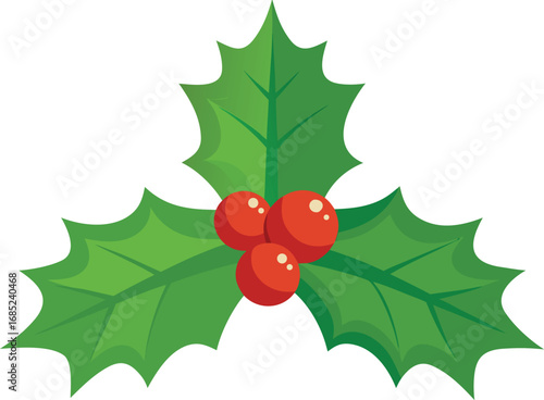 Holly berry icon. Christmas symbol berry leaves isolated on transparent background