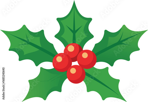 Holly berry icon. Christmas symbol berry leaves isolated on transparent background