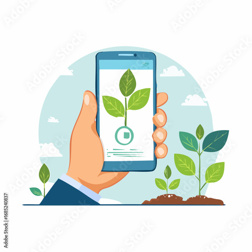 Smartphone Displaying Plant Growth Monitoring App