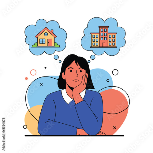 A person considers the pros and cons of living in a house versus an apartment