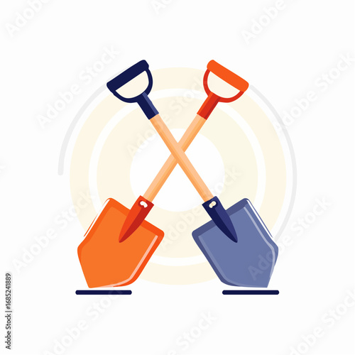 Crossed Orange And Gray Shovels Illustration