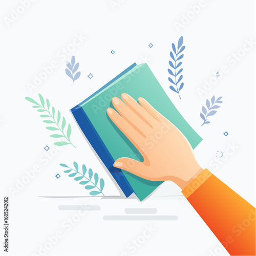 Hand Cleaning Book With Light Teal Color Background