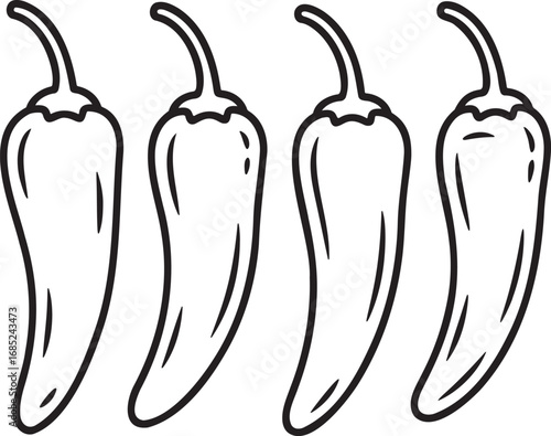Set of Chili Pepper Outline vector illustration isolated On Transparent Background