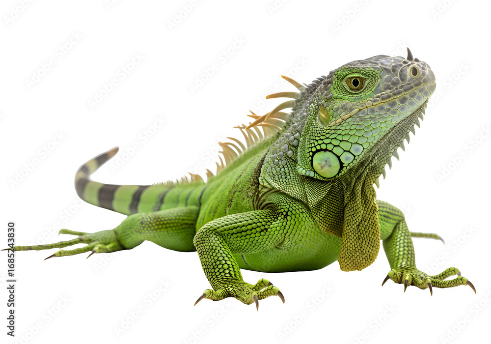 Fototapeta premium Green Iguana: Reptile, Lizard, Tropical Animal on white background