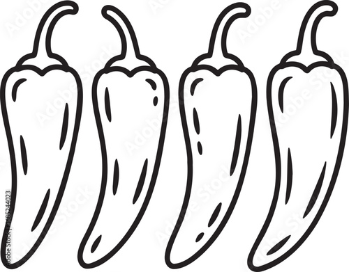 Set of Chili Pepper Outline vector illustration isolated On Transparent Background