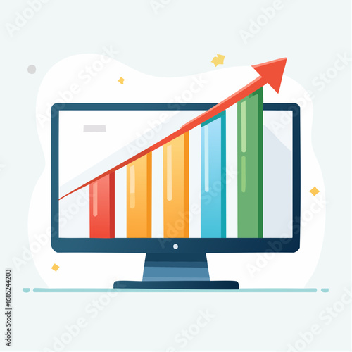 Colorful Growing Bar Graph On Computer Monitor