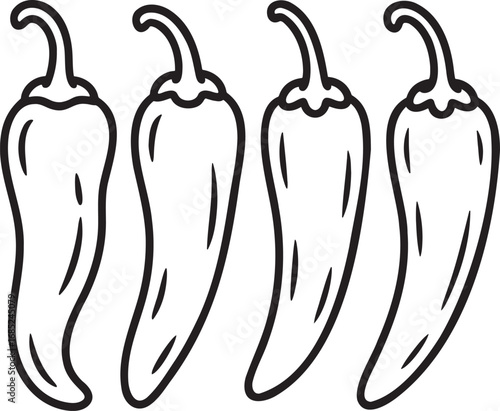 Set of Chili Pepper Outline vector illustration isolated On Transparent Background