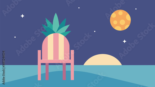 Pineapple Chair on a Beach Under a Starry Night Sky furniture scene