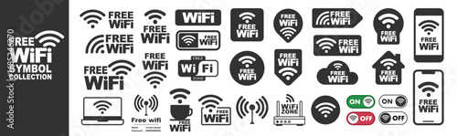 Free Wi-Fi icons. Wireless internet connection symbol set for public zones on transparent background