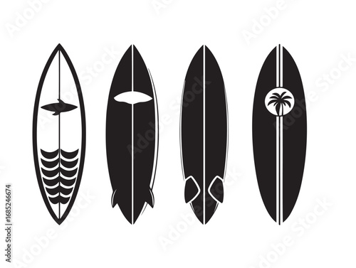 Minimal Surfboard Icons Set with Modern Clean Silhouette Artwork