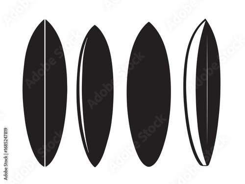 Elegant Surfboard Vector Illustration Pack of Four Stylish Silhouettes