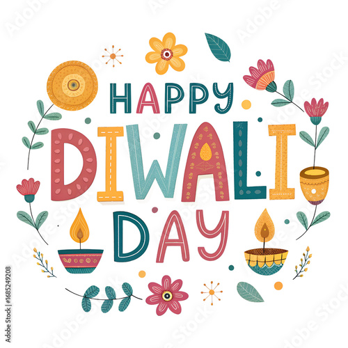 happy diwali card with flowers