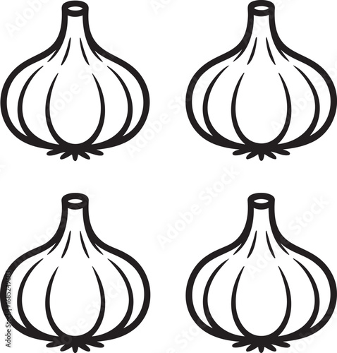 Set of Garlic Outline vector illustration isolated On Transparent Background