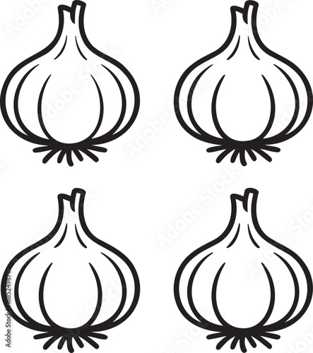 Set of Garlic Outline vector illustration isolated On Transparent Background