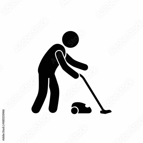 Black silhouette icon of a person cleaning with a vacuum cleaner.