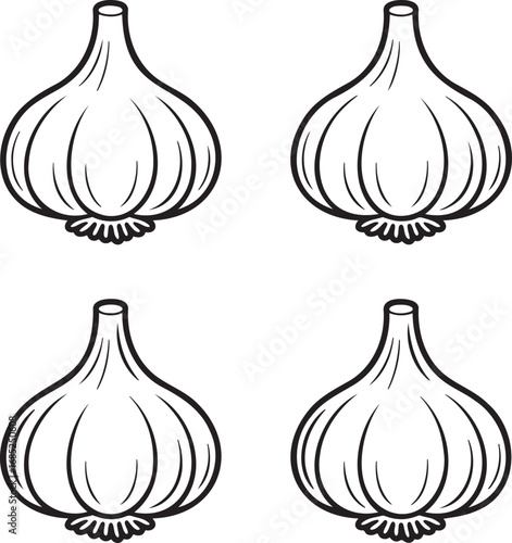 Set of Garlic Outline vector illustration isolated On Transparent Background