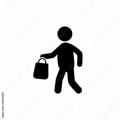 Black silhouette icon of a person walking with a shopping bag 1.
