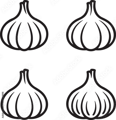 Set of Garlic Outline vector illustration isolated On Transparent Background