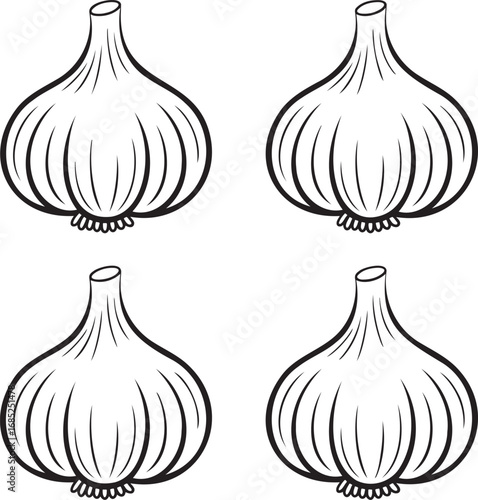 Set of Garlic Outline vector illustration isolated On Transparent Background
