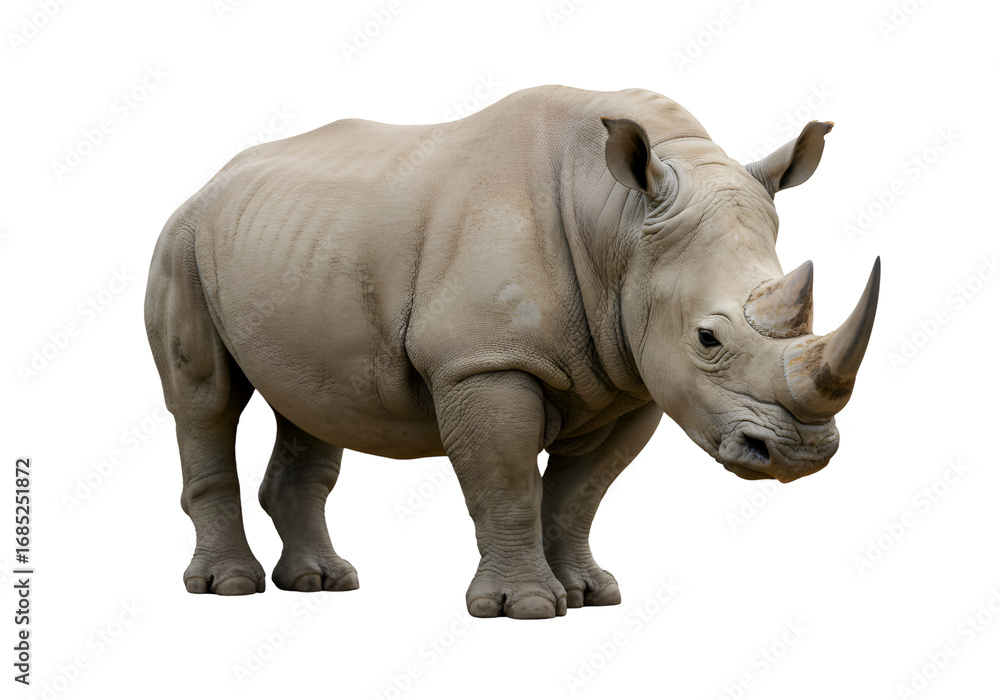 Fototapeta premium White Rhinoceros: Powerful Mammal Photograph on white background