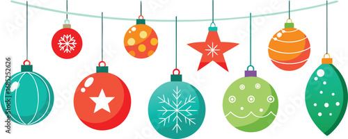 Christmas hanging ornaments vector. Holiday decoration ornaments set on transparent background