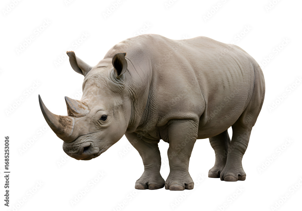 Fototapeta premium White Rhinoceros: Powerful Wildlife Photo - Perfect for Prints & Projects on white background