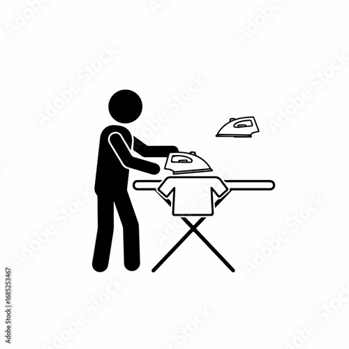 Household chore icon showing a person ironing a tshirt.