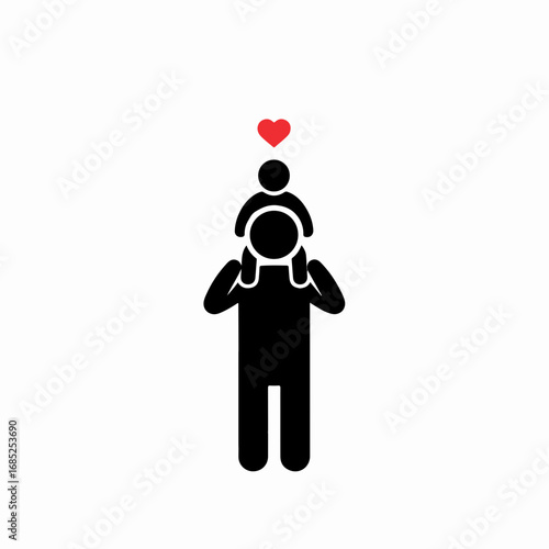 Icon of a father carrying a child on his shoulders with a love heart symbol.
