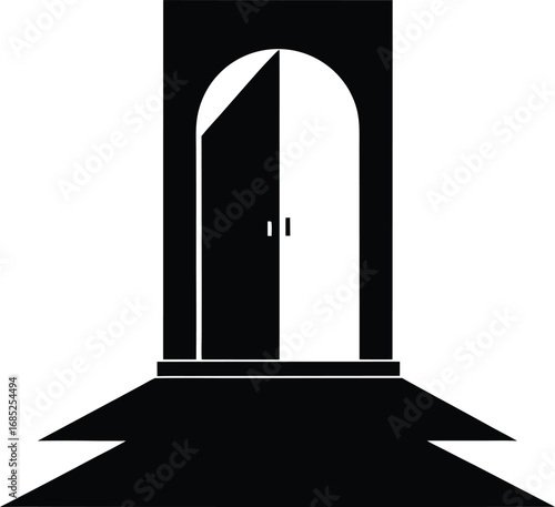 Vector illustration of a black and white doorway