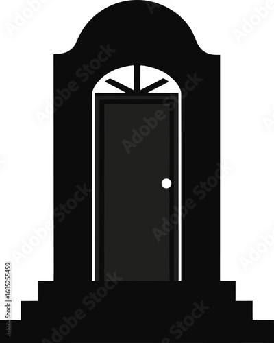 Black vector door icon with archway