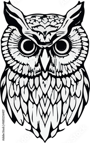 Tribal owl tattoo design with black wings and floral elements on a white background