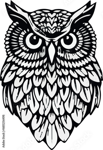 White vintage owl vector with heraldic wings and feather decoration
