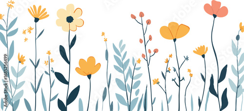 Wallpaper Mural Delicate watercolor wildflowers in a meadow with soft green foliage and a white background Torontodigital.ca
