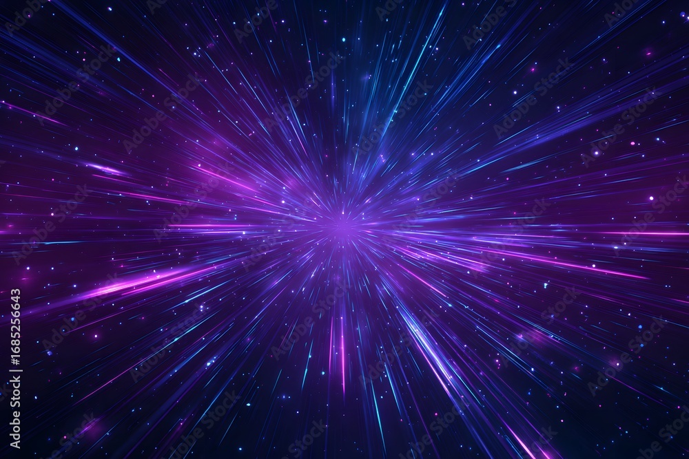 Fototapeta premium A background of blue and purple light beams, creating an illusion that the lines form glowing stars in space.
