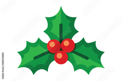 Minimalist Christmas Holly Berry Illustration with Three Red Berries and Three Green Leaves